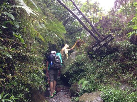 We had to climb over slippery rocks to reach the summit.