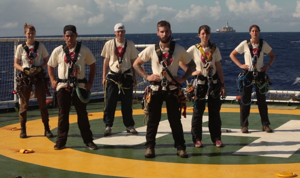 (L-R) The six activists: Zoe Buckley Lennox, 21, from Australia (@zoevirginia), Johno Smith, 32, from New Zealand (@nonstoperjohno), Jens Loewe, 46, from Germany (@jens4762), Andreas Widlund, 27, from Sweden (@widlundandreas), Miriam Friedrich, 23, from Austria (@mirifriedrich) and Aliyah Field, 27, from USA (@aliyahfield). Photo: Vincenzo Floramo/Greenpeace