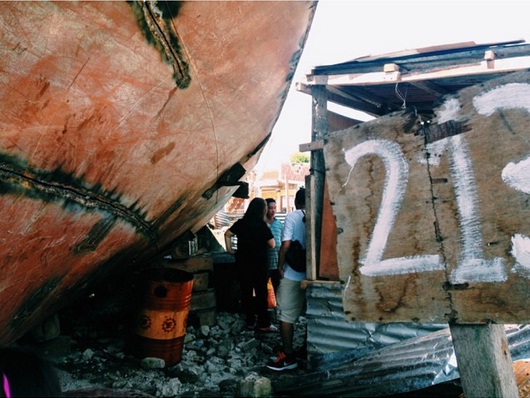 Marianito Lanunti was still living by the ship the killed his family in the no-build zone Bgy. 68 in Tacloban City. Taken November 2014. (Photo by Lian Buan)