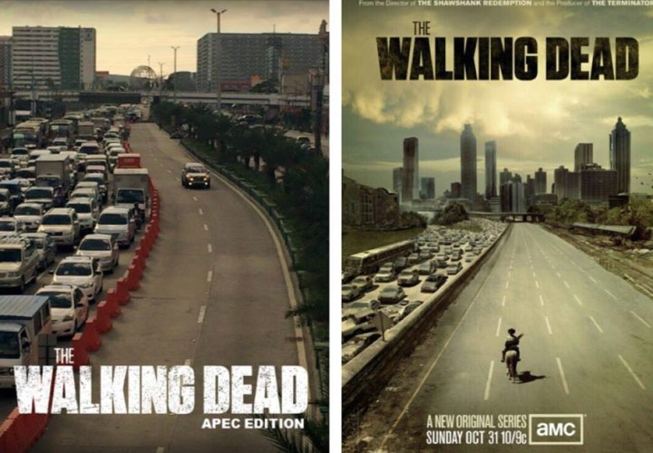 A viral photo of the APEC express lane converted into a Walking Dead meme
