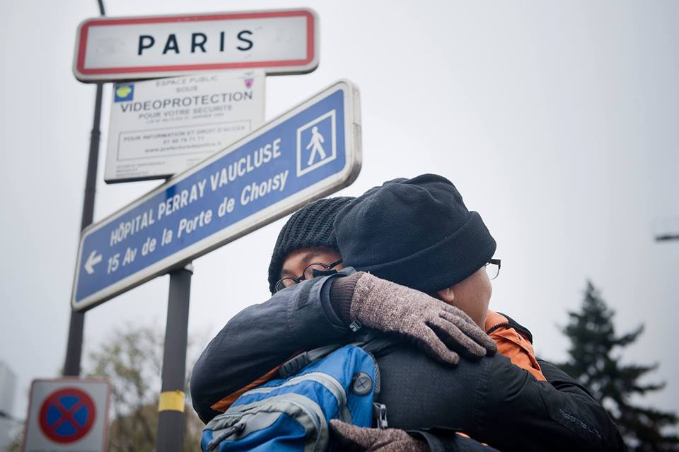 We have arrived yesterday in Paris (November 30). Thanks to all those who believed in us: Maye, Leni, Renee, Tess Kayumanggi, Imee Malaya, Blanco Amalie. And to all those who supported the cause. Climate Justice may be far from being achieved but we all took the step to bring the voices of the people who are affected by the changing climate. This is for you Agit, Archimedes, Apyong, Jazz James, Januar and the people of Tacloban, and those who suffered greatly because of Haiyan. This is for everyone who confronts climate change. This is for the people of the Pacific: Niten, George and Fenton, who are bound to lose everything because of the rising sea level. This is for the next generation. I hope that we will be heard. I hope that the two million steps from Rome to Paris will be worth it. Photo by Kasia Strek.