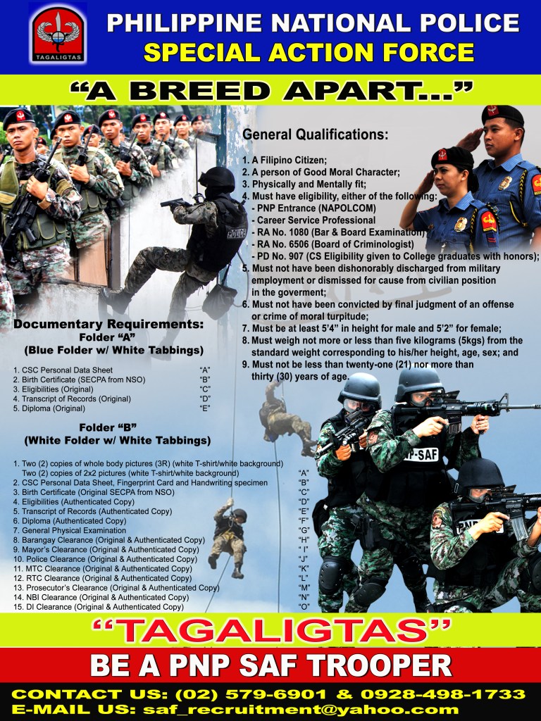 Qualifications for aspiring commandos. Source: PNP-SAF.