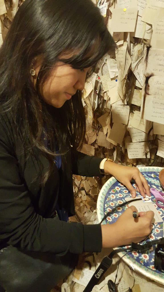 Leaving a lock of hair behind.