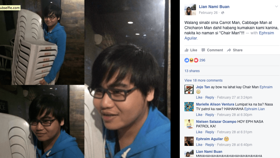 The inside joke. Ephraim Aguilar as #ChairMan.