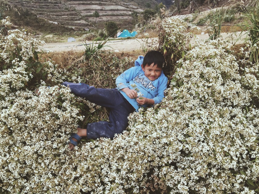 Chilling like a a villain, an Ibaloy kid named Jesrel made a bed of flowers literally his bed.
