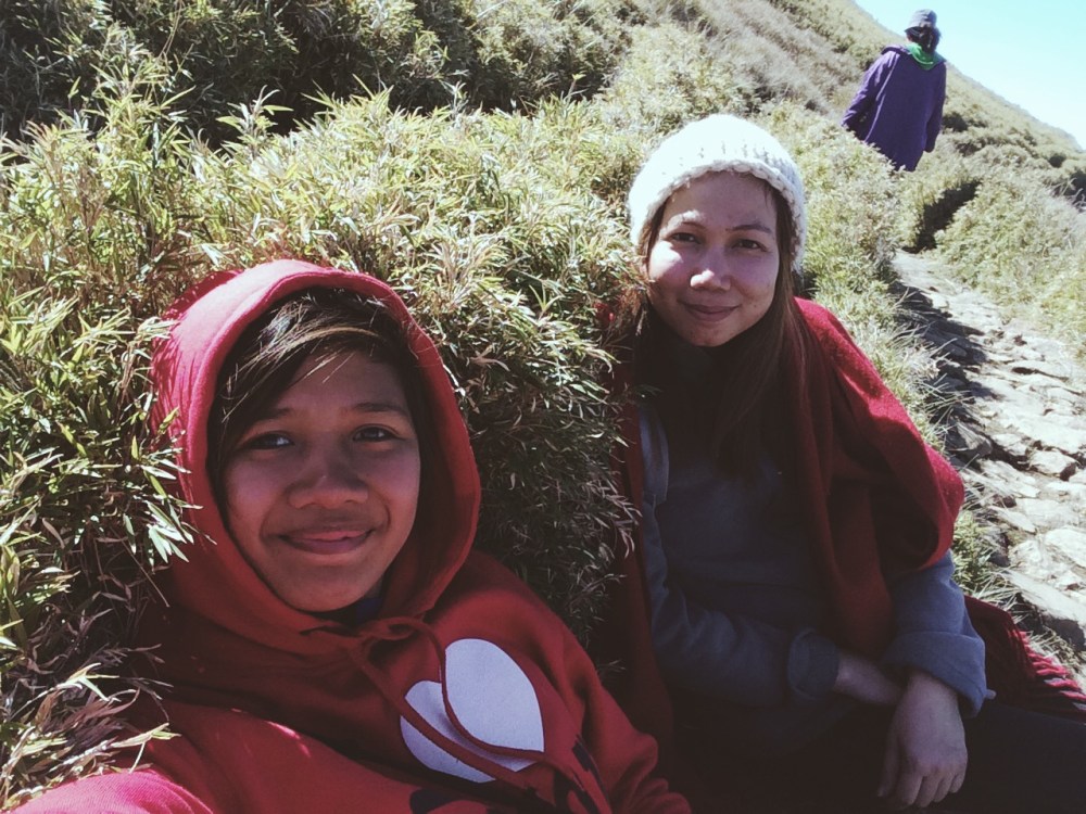 One of the many long rests that Jhesy and I took along the trek down from the summit.