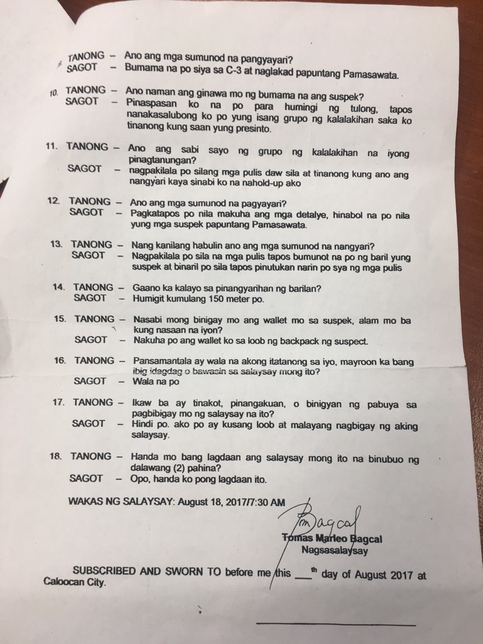 Taxi driver Tomas Bagcal has not been reporting to duty anymore, following the national attention to the case of Carl Angelo Arnaiz.